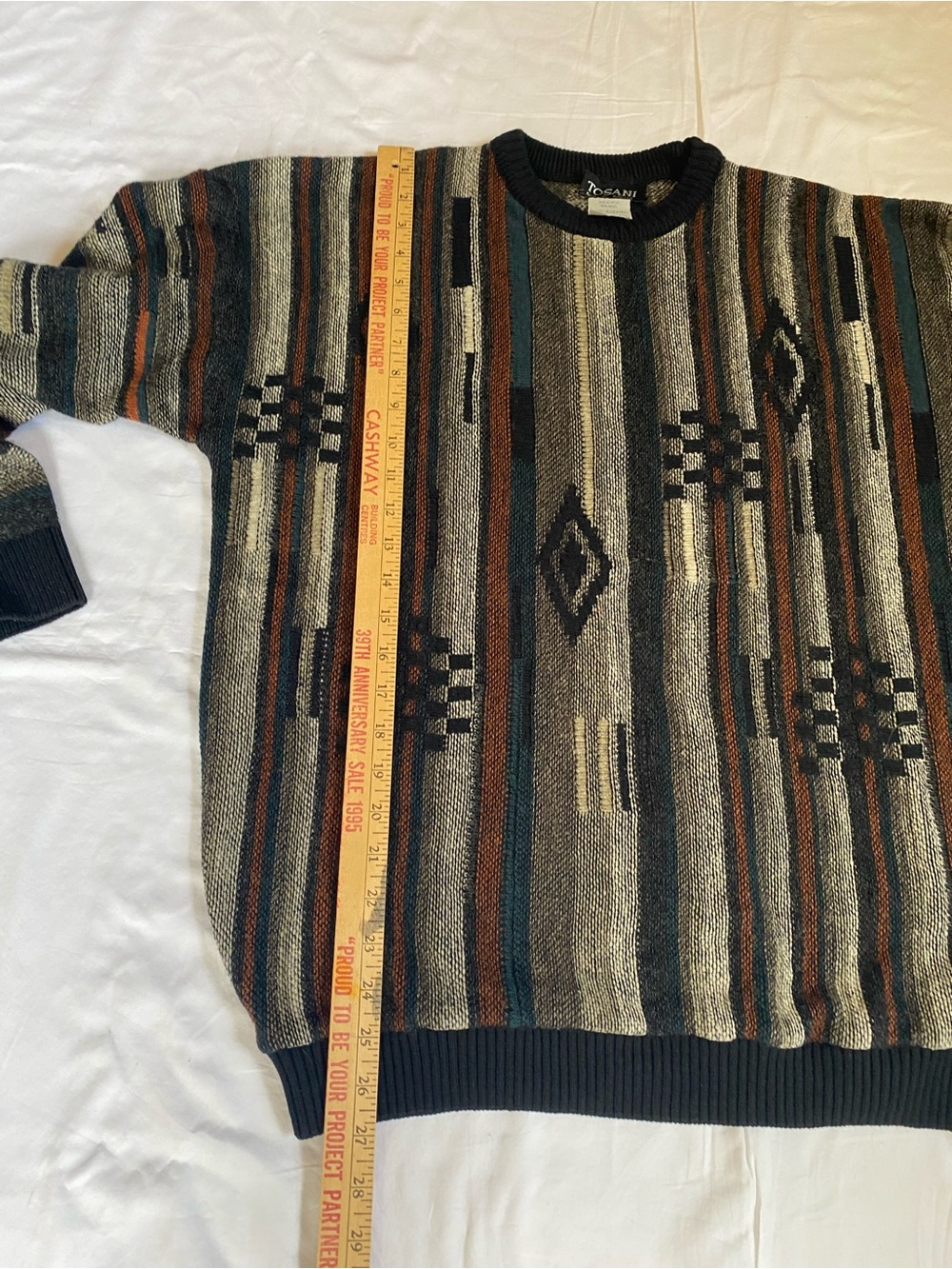 Tosani Wool Blend Eclectic Grandpa Coogi Style Psychedelic Crewneck Sweater 2XL - Picture 9 of 10